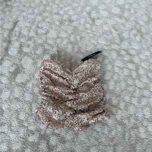Lulus Sequin Sweetheart Bustier Top in Rose Gold